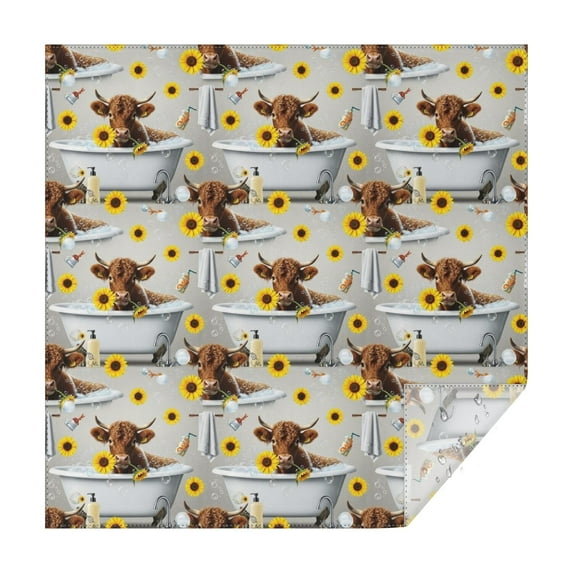 Gray Highland Cow Bathtub Sunflower Pattern Square Tablecloth,Waterproof Square Table Cover,Wipeable Spillproof Washable Table Cover for Home Kitchen Party Decor 42"X42"(107x107cm)