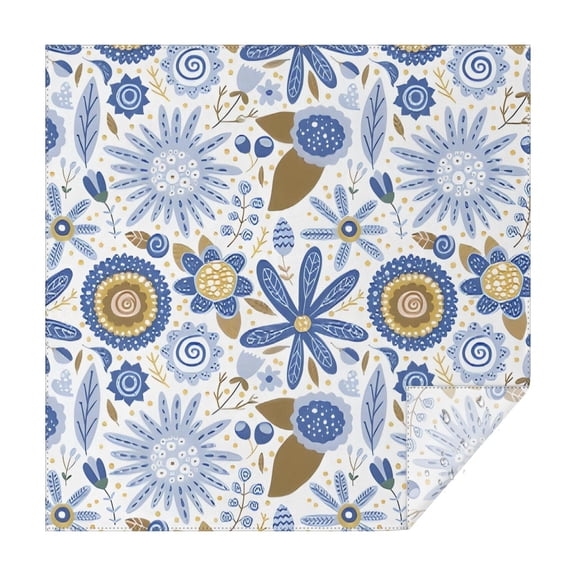 Blue and Yellow Pioneer Flower Square Tablecloth,Waterproof Square Table Cover,Wipeable Spillproof Washable Table Cover for Home Kitchen Party Decor 52"x52"(132x132cm)