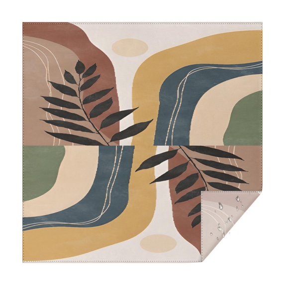 Brown Boho Geometric and Plant Pattern Square Tablecloth,Waterproof Square Table Cover,Wipeable Spillproof Washable Table Cover for Home Kitchen Party Decor 60"x60"(152x152cm)