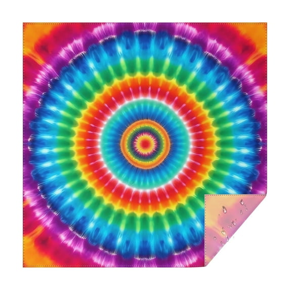 Colorful Tie Dye Circular Pattern Square Tablecloth,Waterproof Square Table Cover,Wipeable Spillproof Washable Table Cover for Home Kitchen Party Decor 42"X42"(107x107cm)