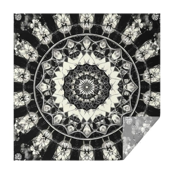 Black White Tie Dye Mandala Pattern Square Tablecloth,Waterproof Square Table Cover,Wipeable Spillproof Washable Table Cover for Home Kitchen Party Decor 52"x52"(132x132cm)