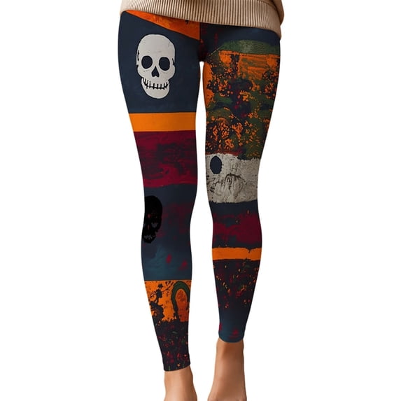 Leggings For women Mummy Skull Print 4-Way Stretch Casual Fashion Tummy Control Leggings