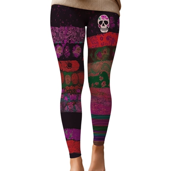 Leggings For women Mummy Skull Print 4-Way Stretch Casual Fashion Tummy Control Leggings
