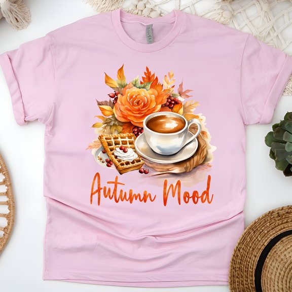 Leggings Leaves Lattes Please T-Shirt | Fall Coffee Lover Tee | Cozy Autumn Outfit, Light Pink, Size 3XL
