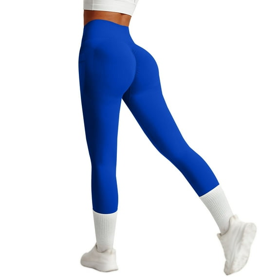 Leggings with Pockets for Women, Audhol Women's Solid Color Feel Butt Texture Running Cycling Sports Fitness Hip High Side Pocket Yoga Leggings Compression Leggings for Women Blue M