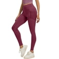 thumbnail image 1 of Leggings with Pockets for Women, Comdrip Women's High Waist Yoga Pants with Pockets Yoga Pants Sport Workout Leggings for Women Tummy Control Leggings for Women Wine 3XL, 1 of 4