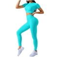 thumbnail image 1 of Leggings Sets Women 2 Piece Workout Outfits Short Sleeve Seamless Crop Tops High Waist Gym Yoga Matching Set, L, 1 of 4