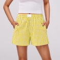thumbnail image 1 of Leggings Shorts Women Plaid Shorts Elastic Waist Casual Loungewear Sleepwear Boxers Shorts with Pockets for Summer Beach Wear Yellow L, 1 of 7