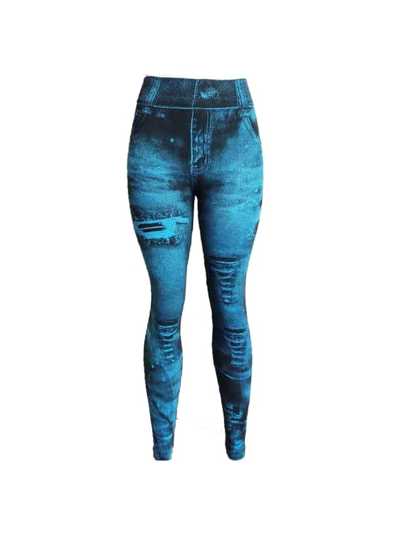 Leggings That Look Like Jeans Plus Size Tummy Control Stretchy High Waisted Yoga Pants Casual Ladies Slim Trousers