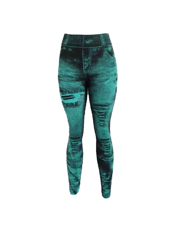 Leggings That Look Like Jeans Plus Size Tummy Control Stretchy High Waisted Yoga Pants Casual Ladies Slim Trousers