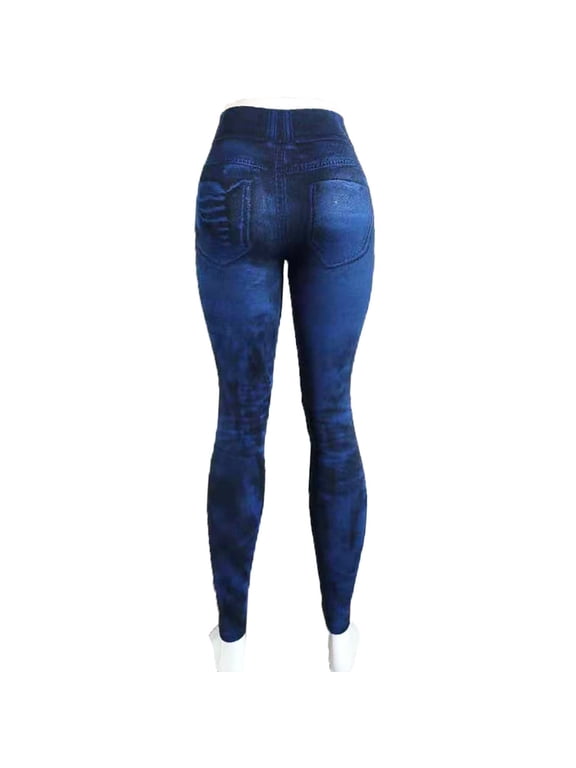 Leggings That Look Like Jeans Plus Size Tummy Control Stretchy High Waisted Yoga Pants Casual Ladies Slim Trousers