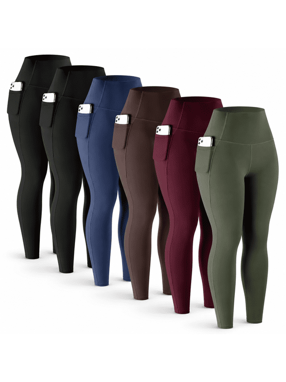 Leggings With Pockets For Women 6 Packs Soft High Waisted TuControl Workout Yoga Pants