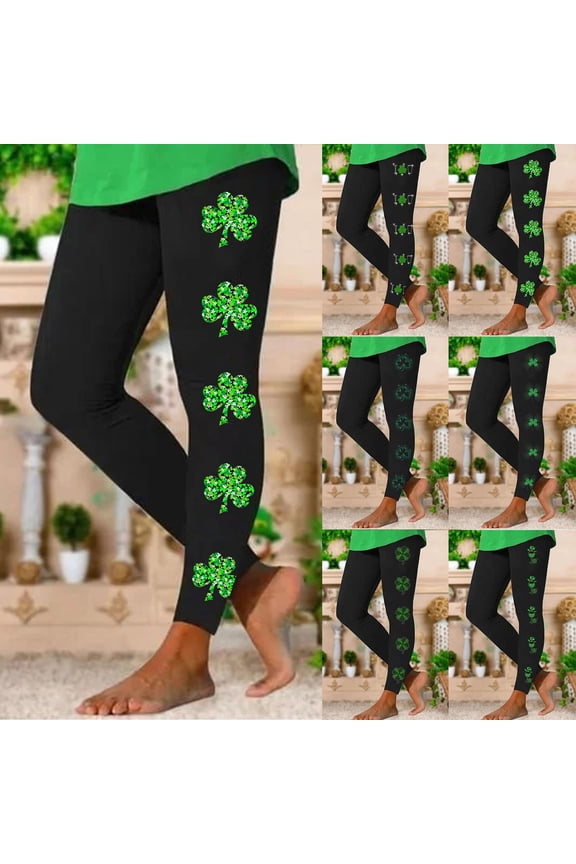 Leggings With Pockets For Women Clover St. Patrick's Tummy Control High Waisted Soft Workout Yoga Pants Silver S