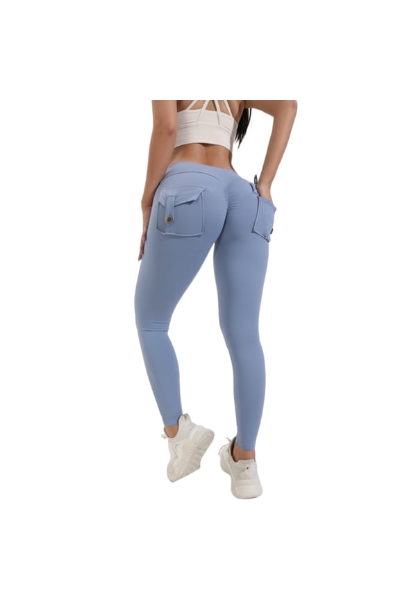 Leggings With Pockets for Women 2026 Trendy Tummy Control Cozy Thigh With Pockets Stretchy Womens Pants Blue