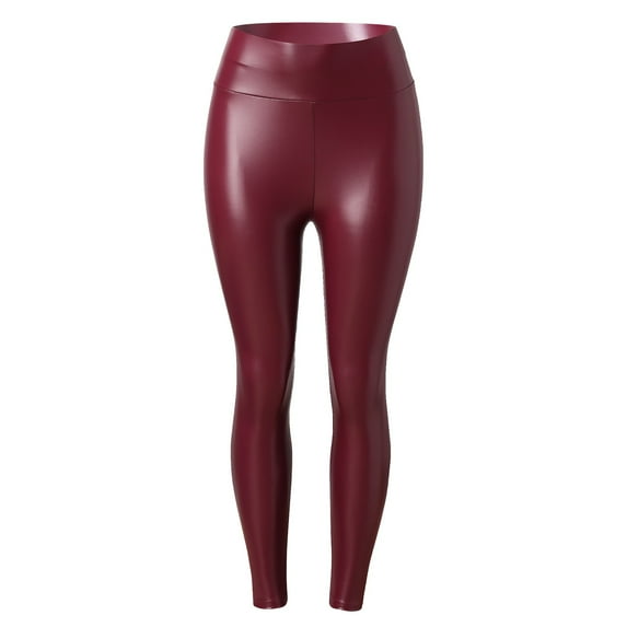 Leggings for Women 2025 New Womens High Waisted Black Faux Leather Leggings Shiny Pu Latex Leather Elastic Skinny Leggings Tummy Control Pants Dressy Seamless Stretchy Tights Fashion Pants Red Xl