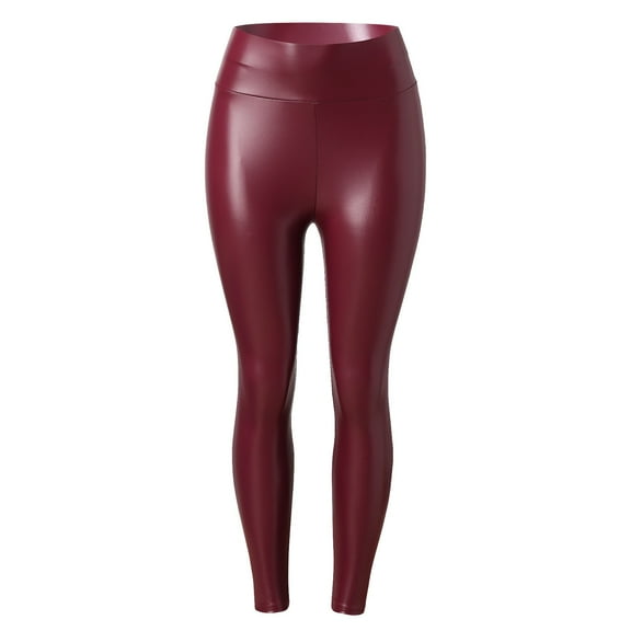 Leggings for Women 2025 New Womens High Waisted Black Faux Leather Leggings Shiny Pu Latex Leather Elastic Skinny Leggings Tummy Control Pants Dressy Seamless Stretchy Tights Fashion Pants Red 5Xl