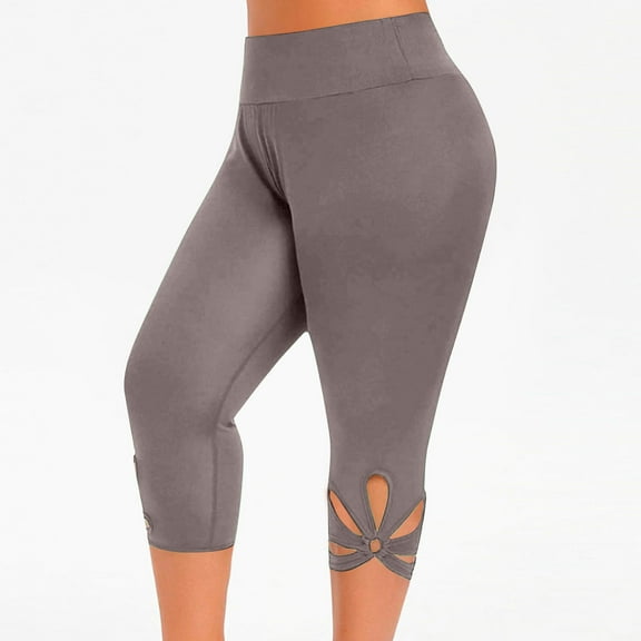 Leggings for Women under $5! Cagogo Leggings for Women Capri Plus Size Casual Summer Knee Length High Waisted Tights Yoga Pants Stretch Soft Hollow Out Butt Lift Yoga Cropped Pants