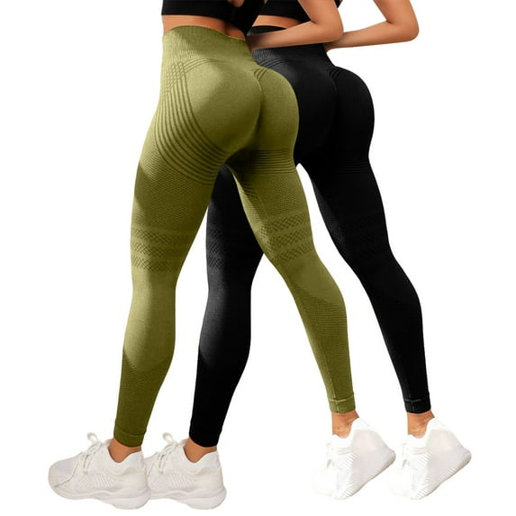 Leggings for Women, Audhol Women's Texture Hip Lifting Fitness Pants with Tight Fit and High Waist Peach Hip Yoga Pants 2Pc Workout Leggings Green 2XL