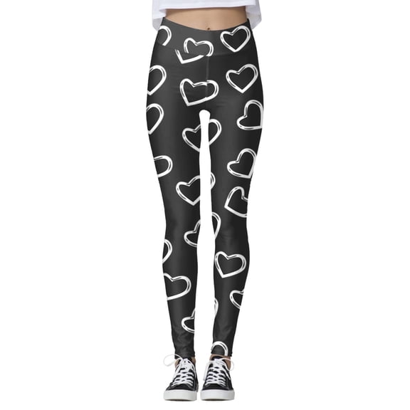 Leggings Women Casual Heart Print Valentine's Day Leggings for Women Slim Elastic Comfortable Long Boot Pants Black XXL