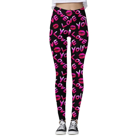 Leggings Women Casual Love Printed Valentine's Day Yoga Pants for Women Soft Stretch Comfortable Elastic Slim Fit Leggings Red XXL