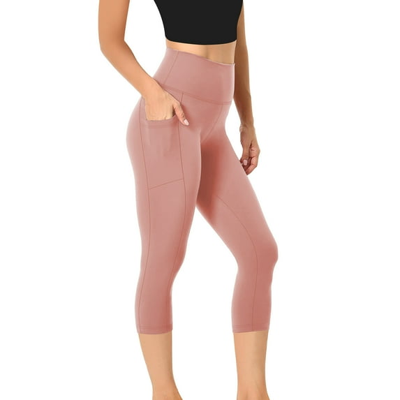 Leggings for Women under $5! Cagogo Leggings for Women Capri with Pockets Tummy Control Buttery Soft Capri Leggings Cycling Workout High Waisted Stretch No See Through Crop Yoga Pants