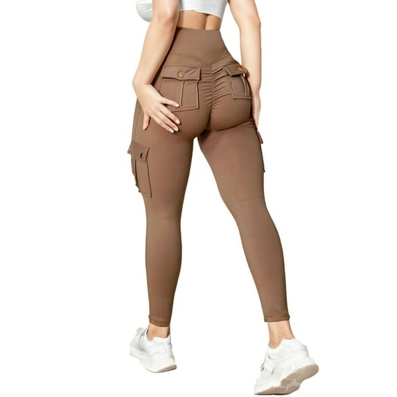 Leggings for Women Clearance Lounge Running Athletic Summer Yoga Pants for Women Lightweight Casual Tummy Control Gym Workout Pants with Pockets for Women Workout Elastic Waistband Khaki XL