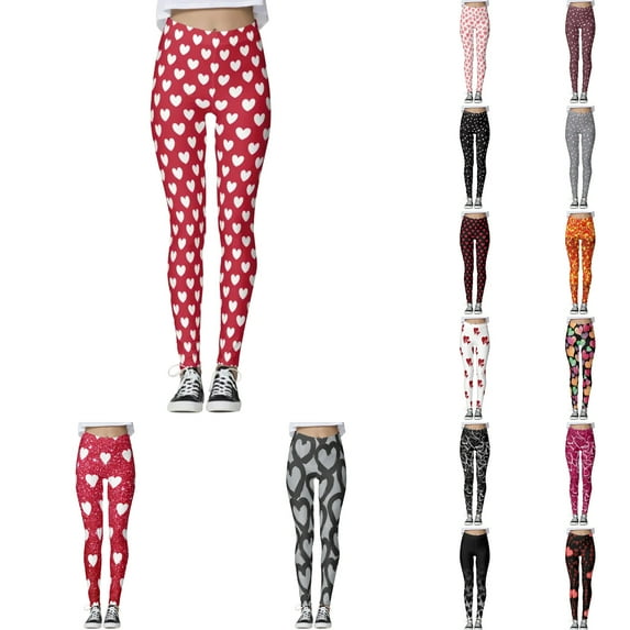 Leggings for Women High Waist Valentine'S Day Love Heart Printed Holiday Legging Running Pilates Super Soft Stretch Long Pants Workout Fitness Tummy Control Leggings for Womens Pants Casual