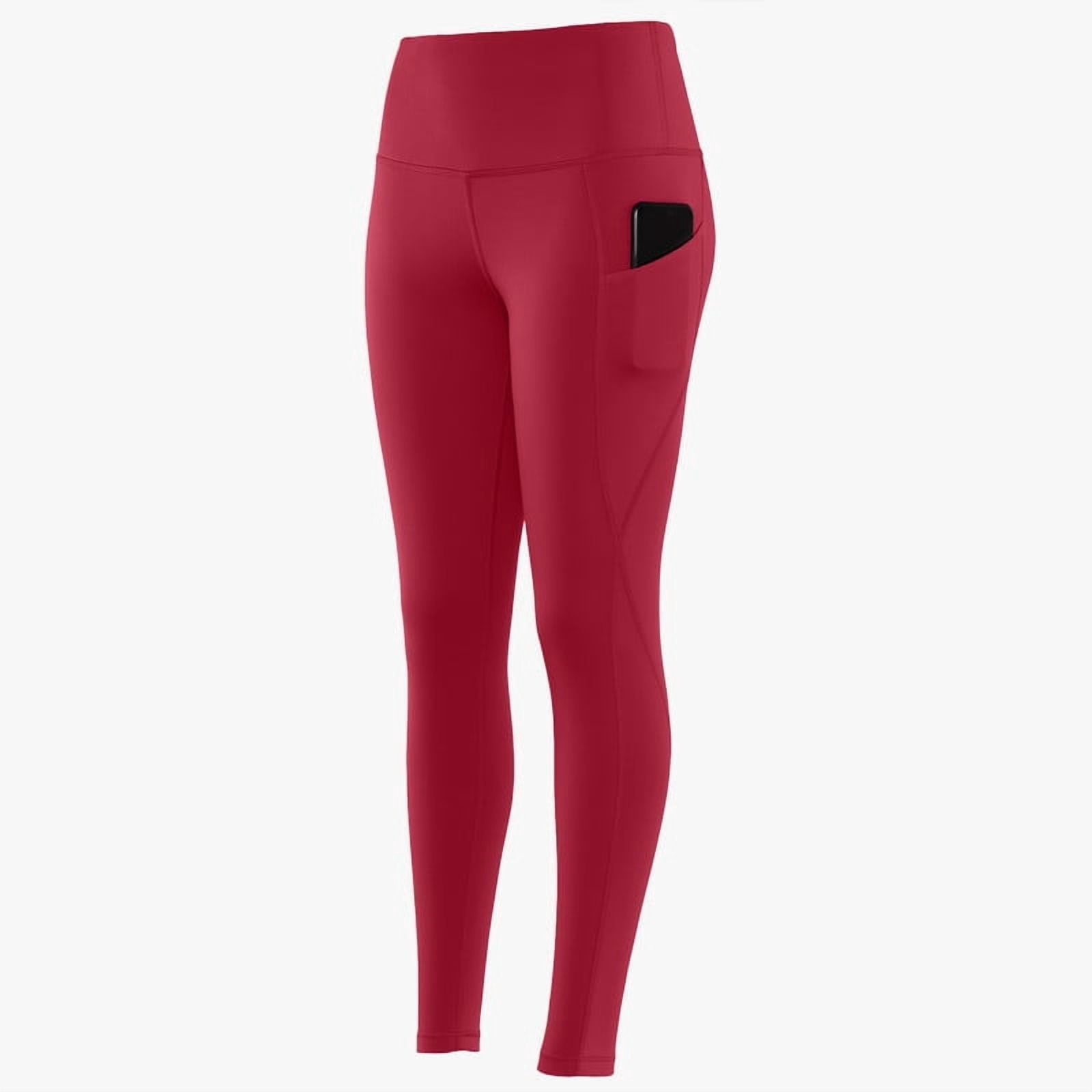 Lux Decor Women's High Waist Leggings with Pockets - Buttery Soft 4-Way Stretch Tummy Control Non-See-Through Squat Proof Yoga Pants for Workout, Gym & Running, Burgundy - XL (US)