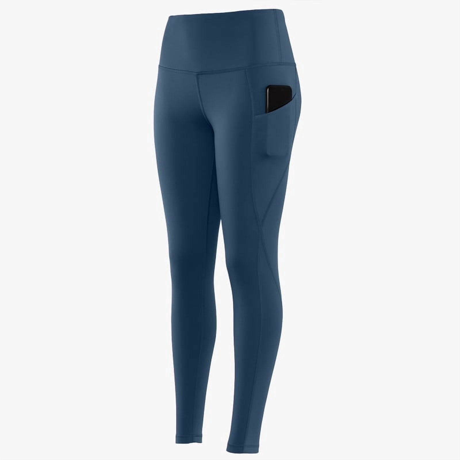 Leggings for Women with Pockets - Buttery Soft, High Waisted Tummy Control Yoga Pants for Workout Gym Running - Size XXL (US) - Navy Blue Stretch Leggings