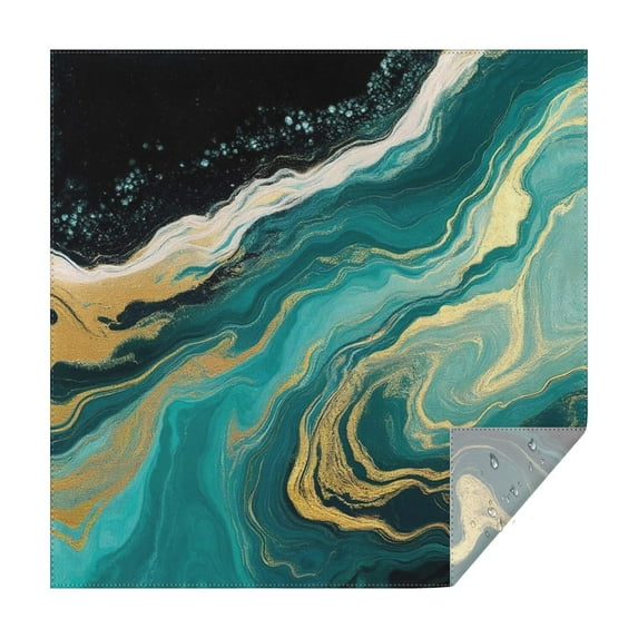 Teal Marble Gold Wave Pattern Square Tablecloth,Waterproof Square Table Cover,Wipeable Spillproof Washable Table Cover for Home Kitchen Party Decor 42"X42"(107x107cm)