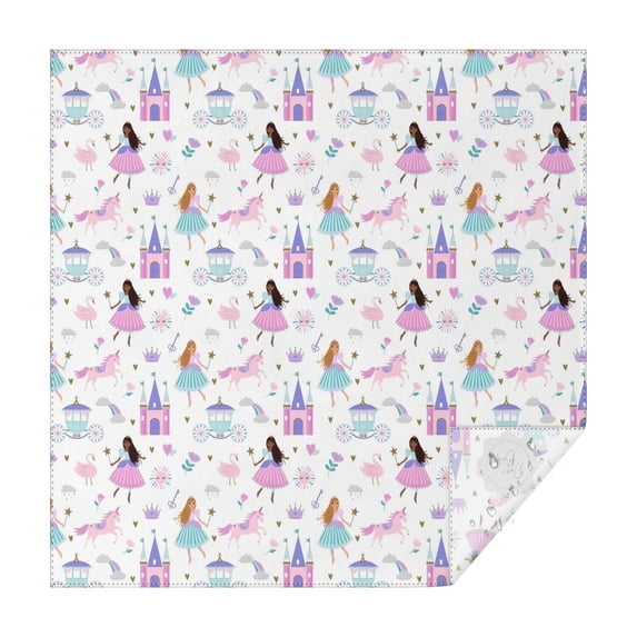 Princess Castle & Unicorn Pattern Square Tablecloth,Waterproof Square Table Cover,Wipeable Spillproof Washable Table Cover for Home Kitchen Party Decor 52"x52"(132x132cm)