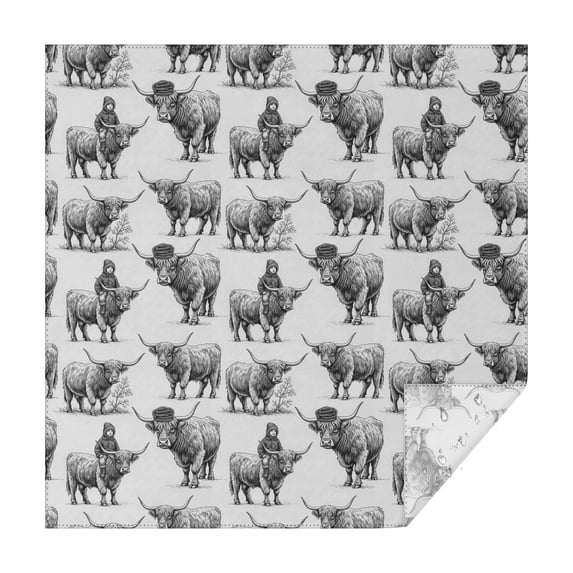 Gray Highland Cow Person Pattern Square Tablecloth,Waterproof Square Table Cover,Wipeable Spillproof Washable Table Cover for Home Kitchen Party Decor 42"X42"(107x107cm)