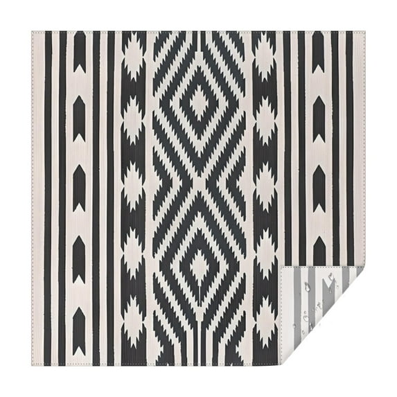 Boho Black and White Diamond Central Ethnic Pattern Square Tablecloth,Waterproof Square Table Cover,Wipeable Spillproof Washable Table Cover for Home Kitchen Party Decor 42"X42"(107x107cm)