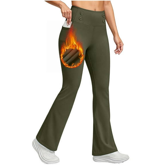 Leggings for Women Yoga Oants Yoga Wide Leg Pants for Women Women Workout Out Pocket Leggings With Fleece Fitness Sports Running Yoga Athletic Pants Army Green S