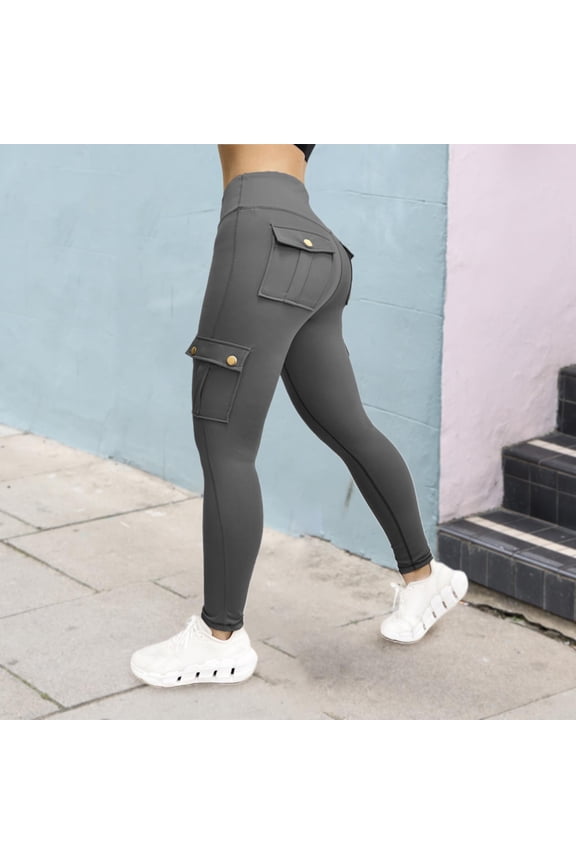 Leggings Yoga for Women Hip Lifting Cargo Pants Exercise Fitness Running High Waist with Pockets