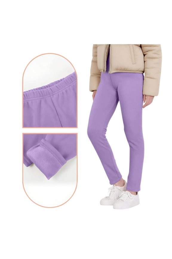 Leggings for Girls Fleece Lined Thick Thermal Elastic Waisted Basic Pants Sllim Fit Solid Color Soft Pant for Kids 2025 Cold Weather Pants,Sizes 3-13