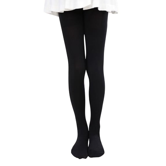 Leggings for Girls Toddler Pantyhose Cotton Knit Thermal-Lined Kids Pants Soild Color Child Stocking(L 4-6 Years,Black)