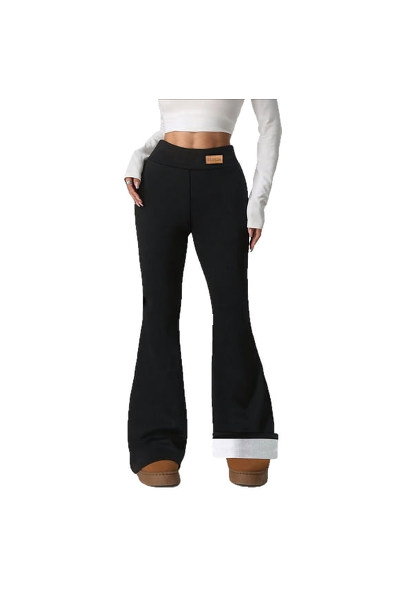 Leggings for Women 2025 Winter Warm Fleece Lined Bootcut Flare Pants High Waisted Comfort Thermal Thick Clothes Black L