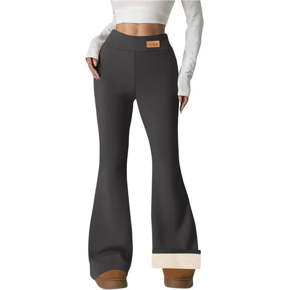 Leggings for Women 2025 Winter Warm Fleece Lined Bootcut Flare Pants High Waisted Comfort Thermal Thick Clothes Dark Gray M
