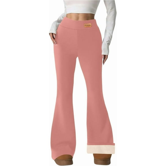 Leggings for Women 2025 Winter Warm Fleece Lined Bootcut Flare Pants High Waisted Comfort Thermal Thick Clothes Pink L