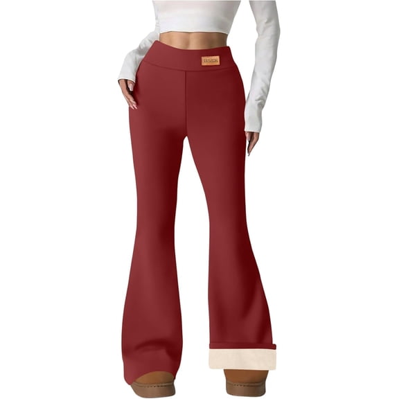 Leggings for Women 2025 Winter Warm Fleece Lined Bootcut Flare Pants High Waisted Comfort Thermal Thick Clothes Wine M