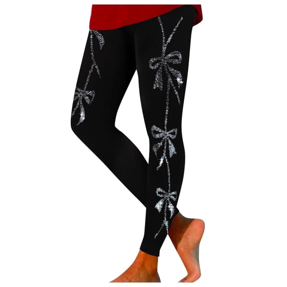 Leggings for Women Bow Printed Rhinestone Tight Pants Stretch Warm Stretch Trousers