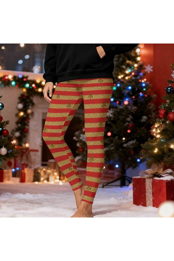Leggings for Women Christmas Striped Print High Waist Soft Stretch Yoga Pants for Holiday Parties Workout Running Daily Lounge