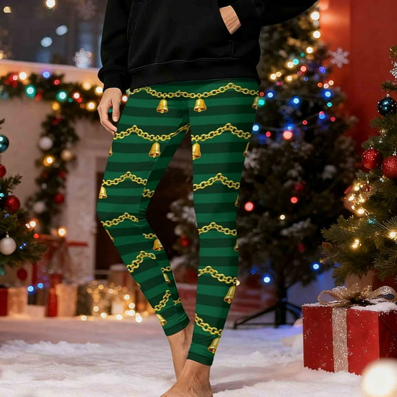 Leggings for Women Christmas Striped Print High Waist Soft Stretch Yoga Pants for Holiday Parties Workout Running Daily Lounge