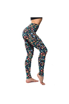 Leggings for Women Dqueduo Women's Classic Retro Color Floral Graffiti Print Leggings Workout Leggings for Women
