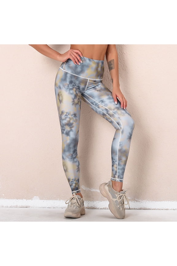 Leggings for Women Dqueduo Womens High Waist Sports Tie-Dye Print Workout Bottom Yoga Pants Tight Leggings Workout Leggings for Women