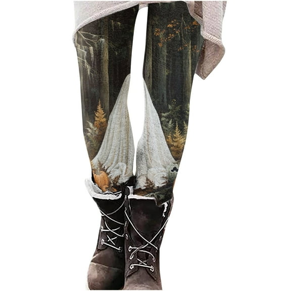 Leggings for Women Elastic Waist Plus Size Lifting Up Trendy Halloween Pattern Printed Yoga Tights Workout Pants,Black 4,L