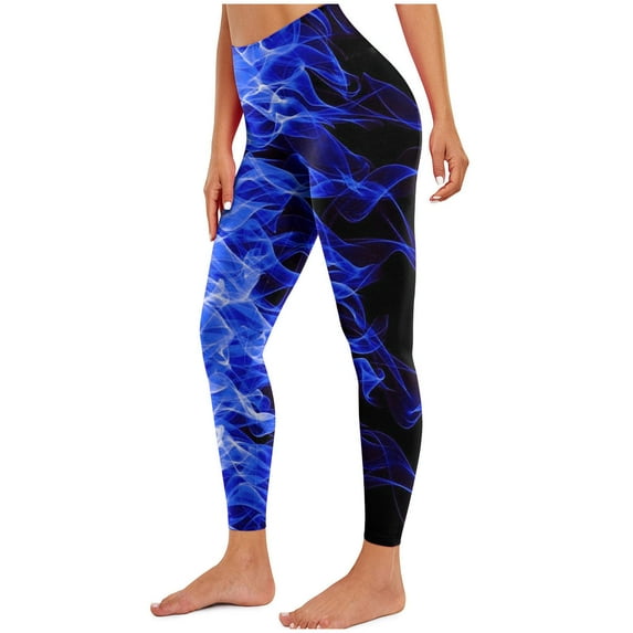 Leggings for Women Fashion Vintage Flame Printed High Elastic Waist Joggers Spring Casual Plus Size Workout Yoga Pants(Blue,L)