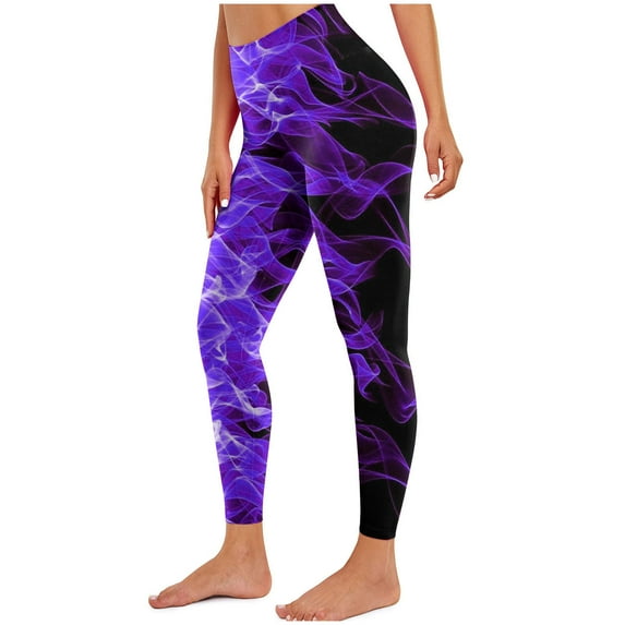 Leggings for Women Fashion Vintage Flame Printed High Elastic Waist Joggers Spring Casual Plus Size Workout Yoga Pants(Purple,M)