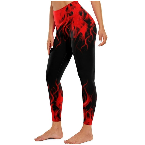 Leggings for Women Fashion Vintage Flame Printed High Elastic Waist Joggers Spring Casual Plus Size Workout Yoga Pants(Red,M)